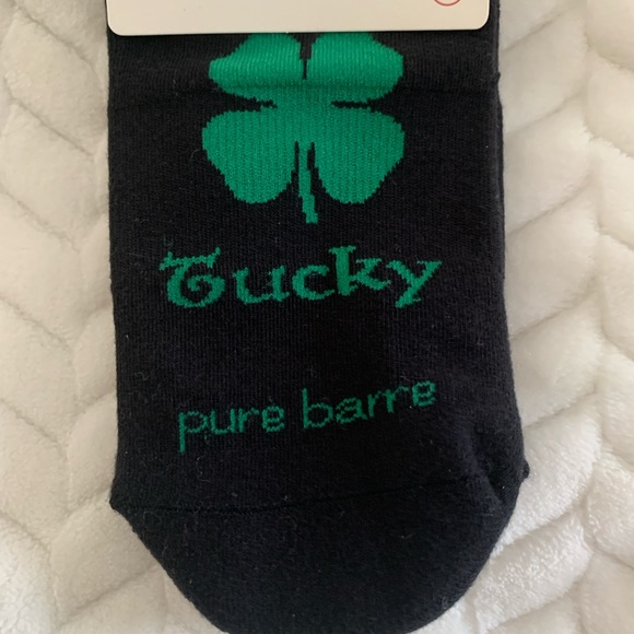 Pure Barre “Feeling Tucky” Black Grip Socks with Green Clover [Small] - Picture 3 of 4